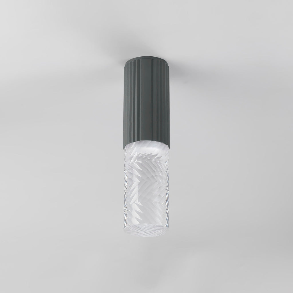 Luminosity Designs Ltd - Dean 6.7cm Ribbed Line Ceiling With Tall Diagonal Pattern Acrylic Shade, 1 x GU10, IP54 - Luminosity Designs Ltd