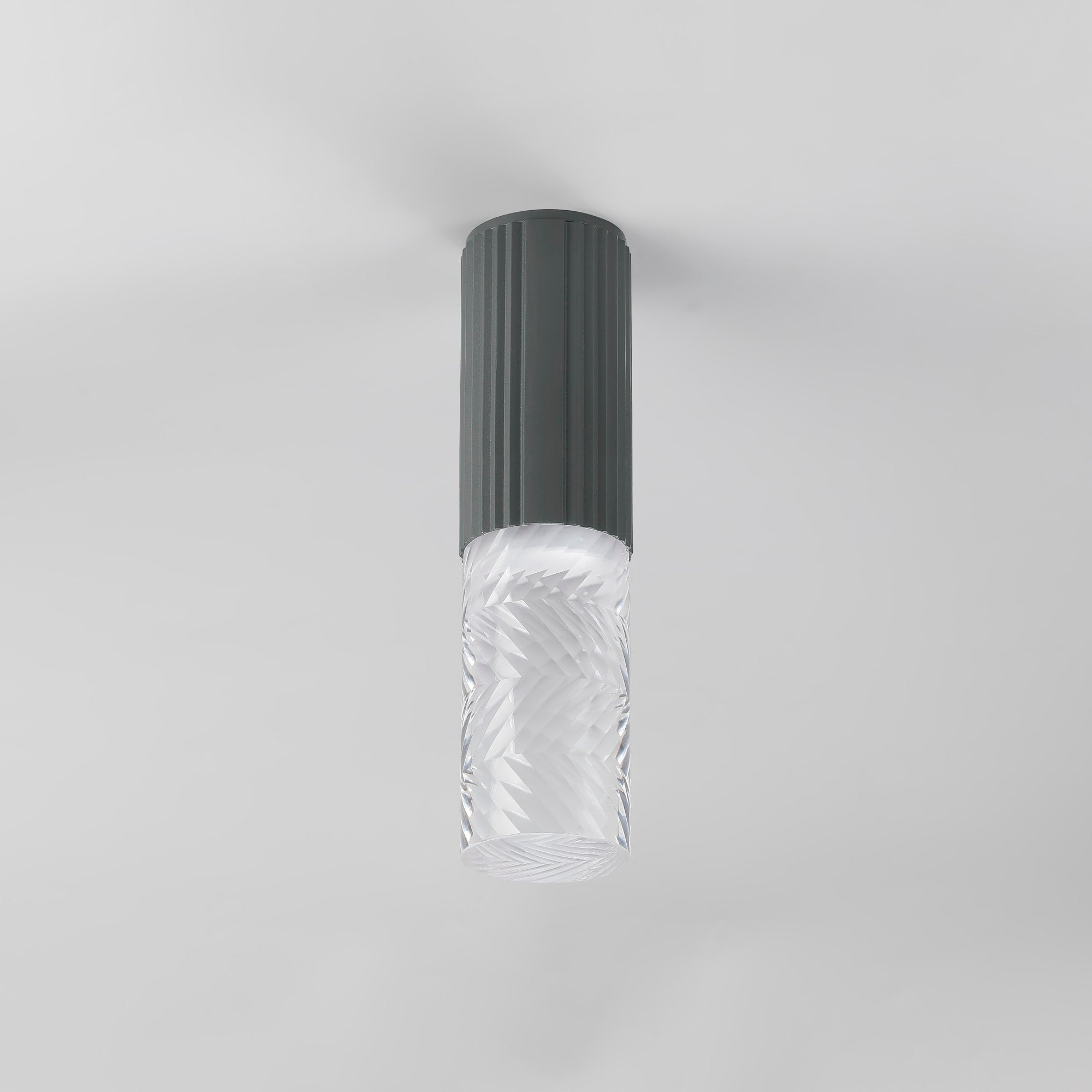 Luminosity Designs Ltd - Dean 6.7cm Ribbed Line Ceiling With Tall Diagonal Pattern Acrylic Shade, 1 x GU10, IP54 - Luminosity Designs Ltd