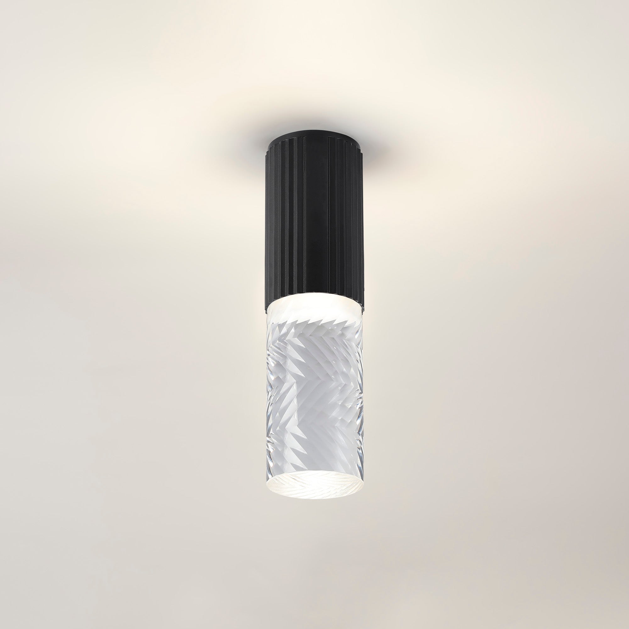 Luminosity Designs Ltd - Dean 6.7cm Ribbed Line Ceiling With Tall Diagonal Pattern Acrylic Shade, 1 x GU10, IP54 - Luminosity Designs Ltd