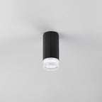 Black cylindrical light fixture on a gray background