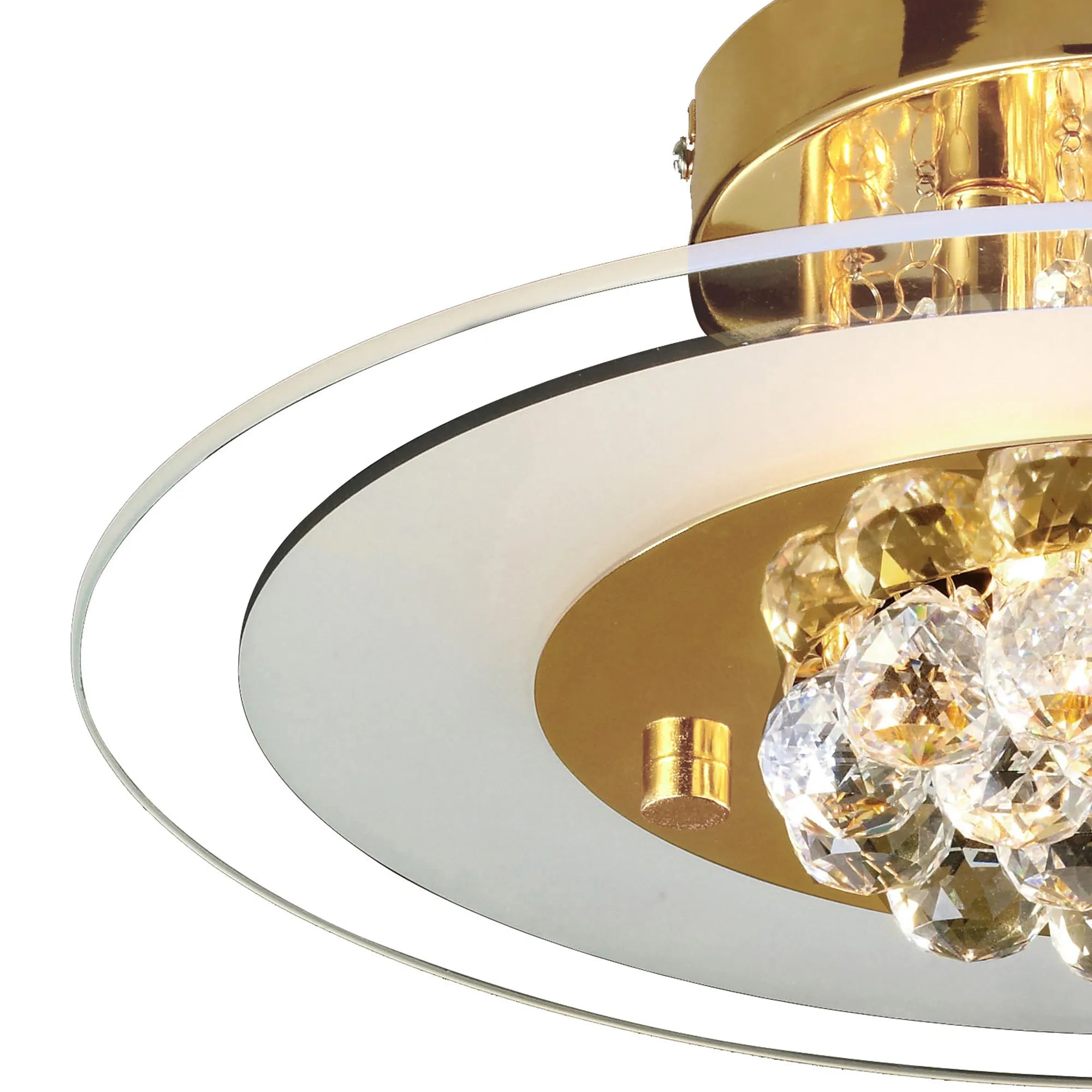 Delmar Flush Ceiling Fitting, Round, 4 Light G9, Polished Gold Or Chrome/Glass/Crystal (Diyas IL30021)