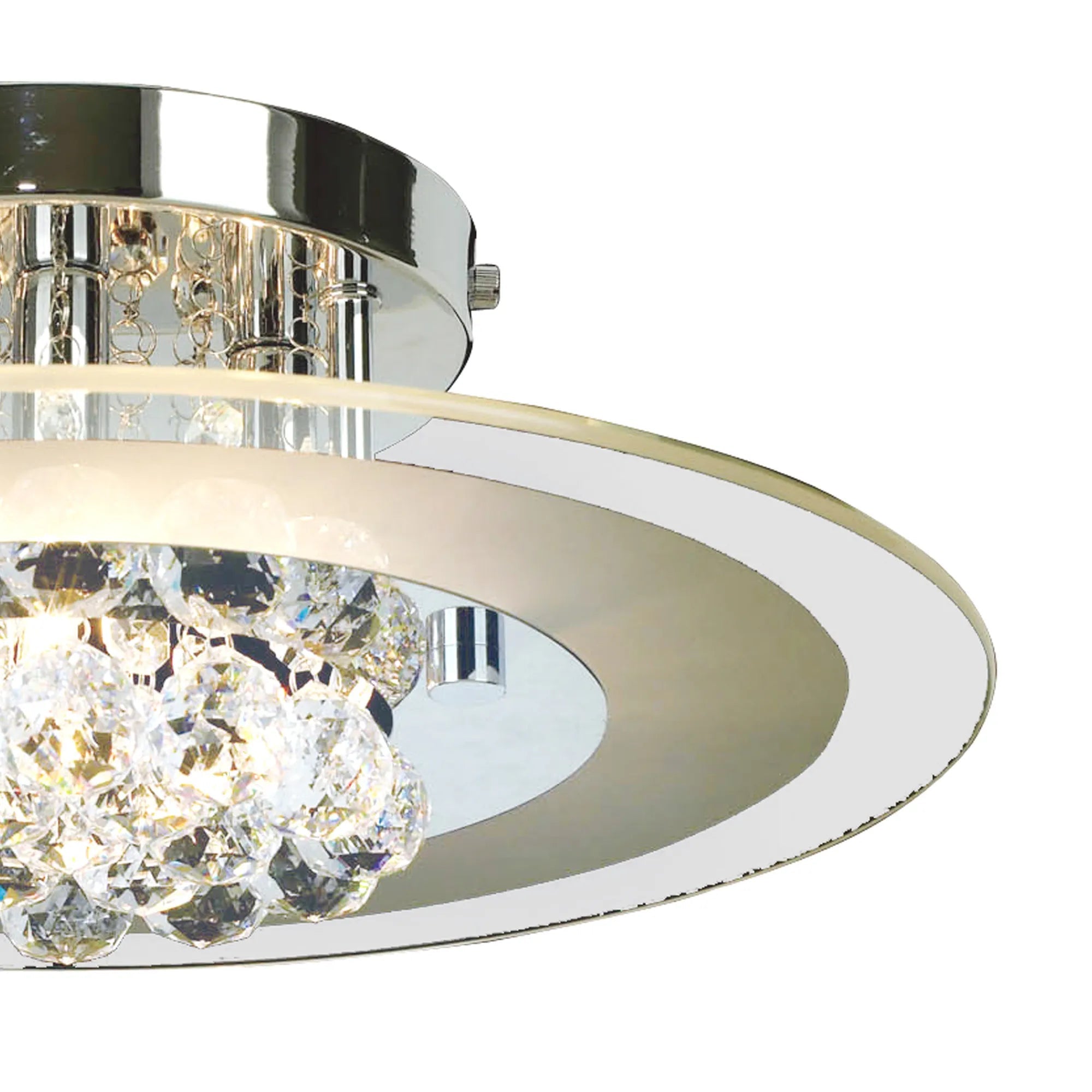 Delmar Flush Ceiling Fitting, Round, 4 Light G9, Polished Gold Or Chrome/Glass/Crystal (Diyas IL30021)