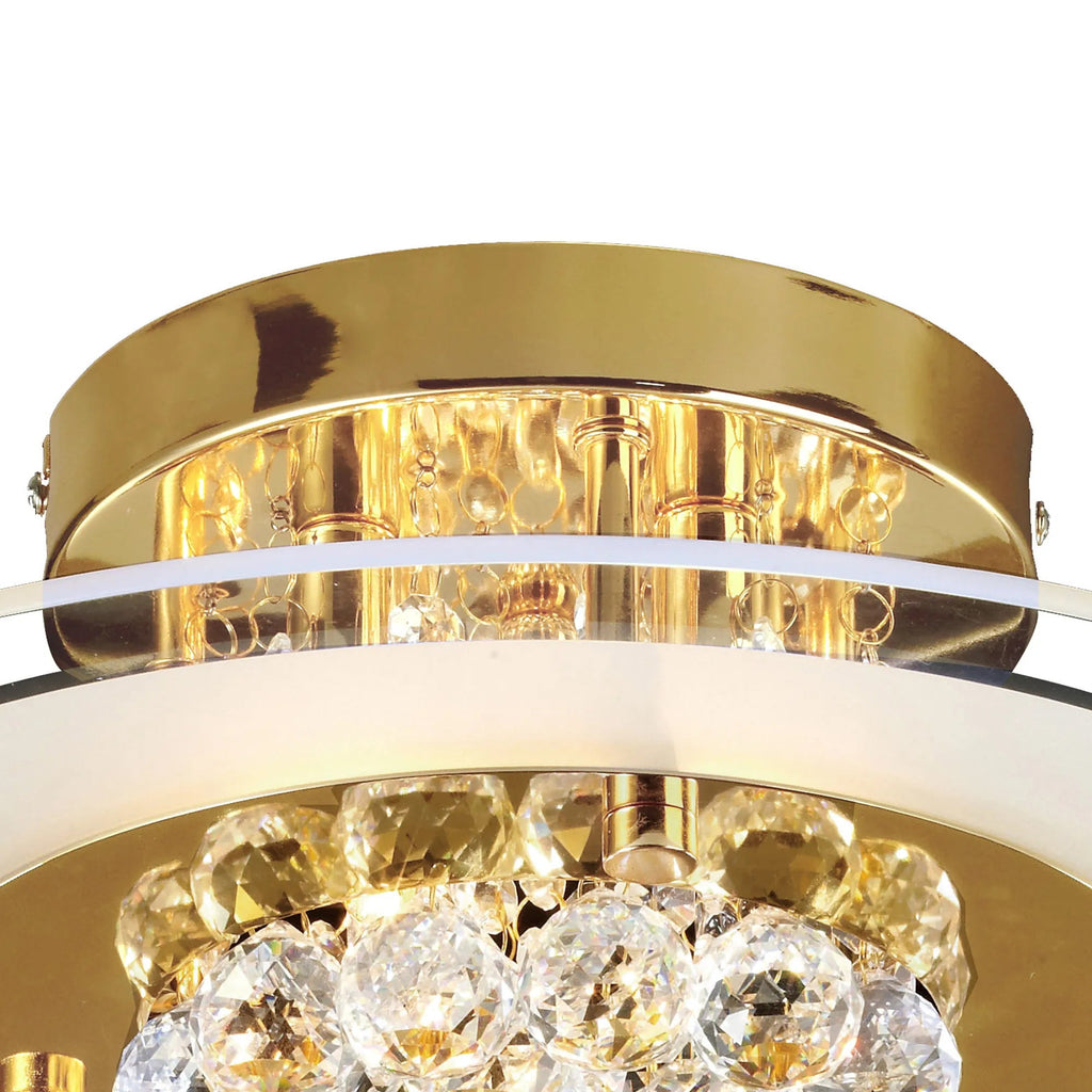 Delmar Flush Ceiling Fitting, Round, 4 Light G9, Polished Gold Or Chrome/Glass/Crystal (Diyas IL30021)