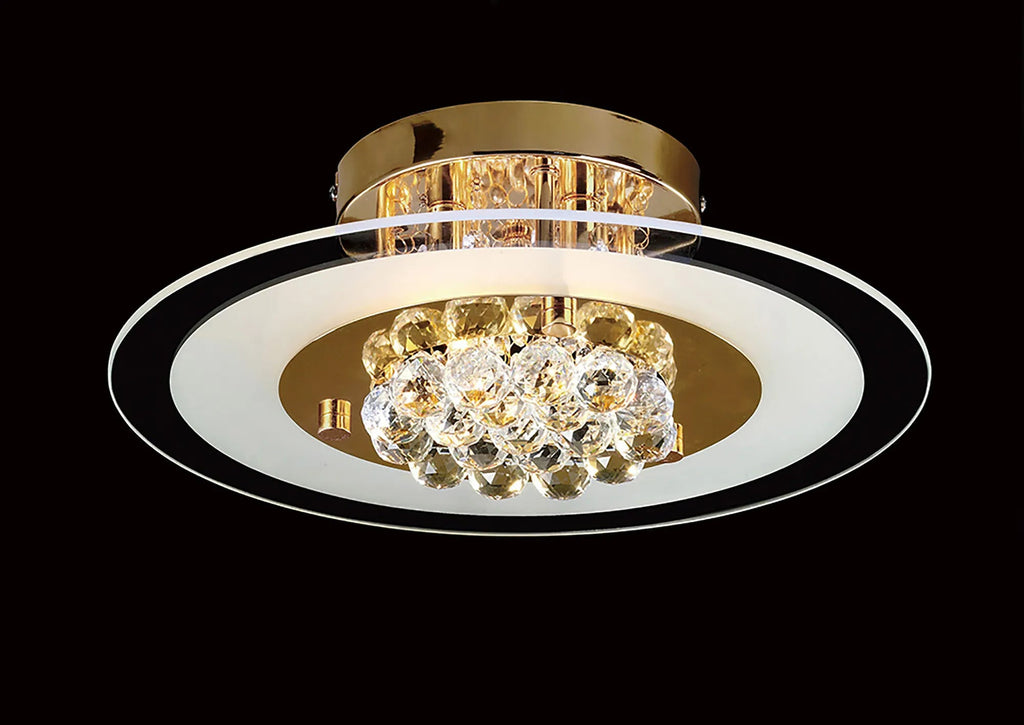 Delmar Flush Ceiling Fitting, Round, 4 Light G9, Polished Gold Or Chrome/Glass/Crystal (Diyas IL30021)