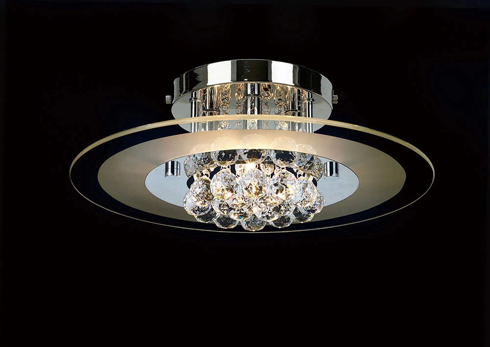 Delmar Flush Ceiling Fitting, Round, 4 Light G9, Polished Gold Or Chrome/Glass/Crystal (Diyas IL30021)