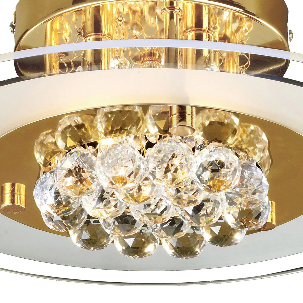Delmar Flush Ceiling Fitting, Round, 4 Light G9, Polished Gold Or Chrome/Glass/Crystal (Diyas IL30021)
