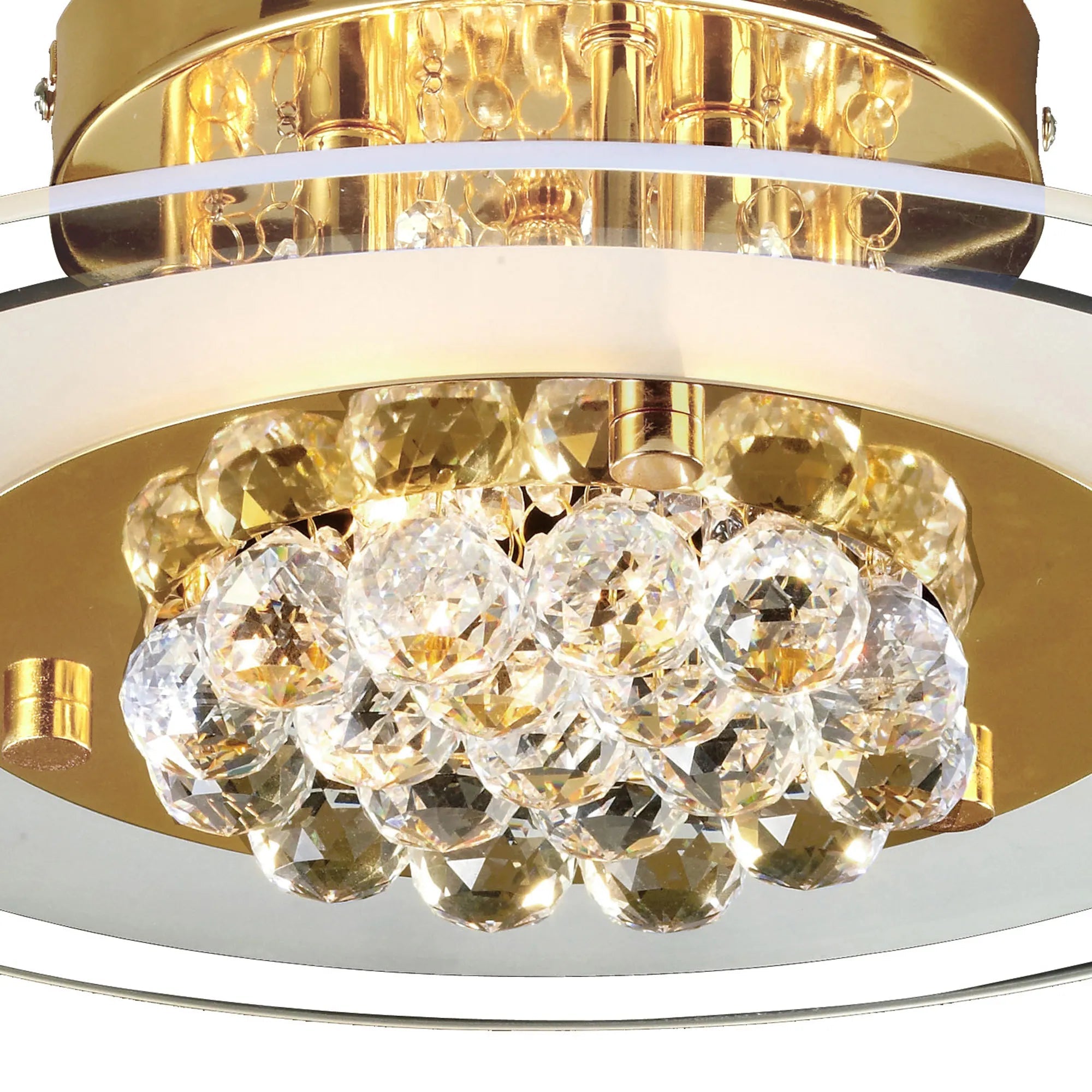 Delmar Flush Ceiling Fitting, Round, 4 Light G9, Polished Gold Or Chrome/Glass/Crystal (Diyas IL30021)