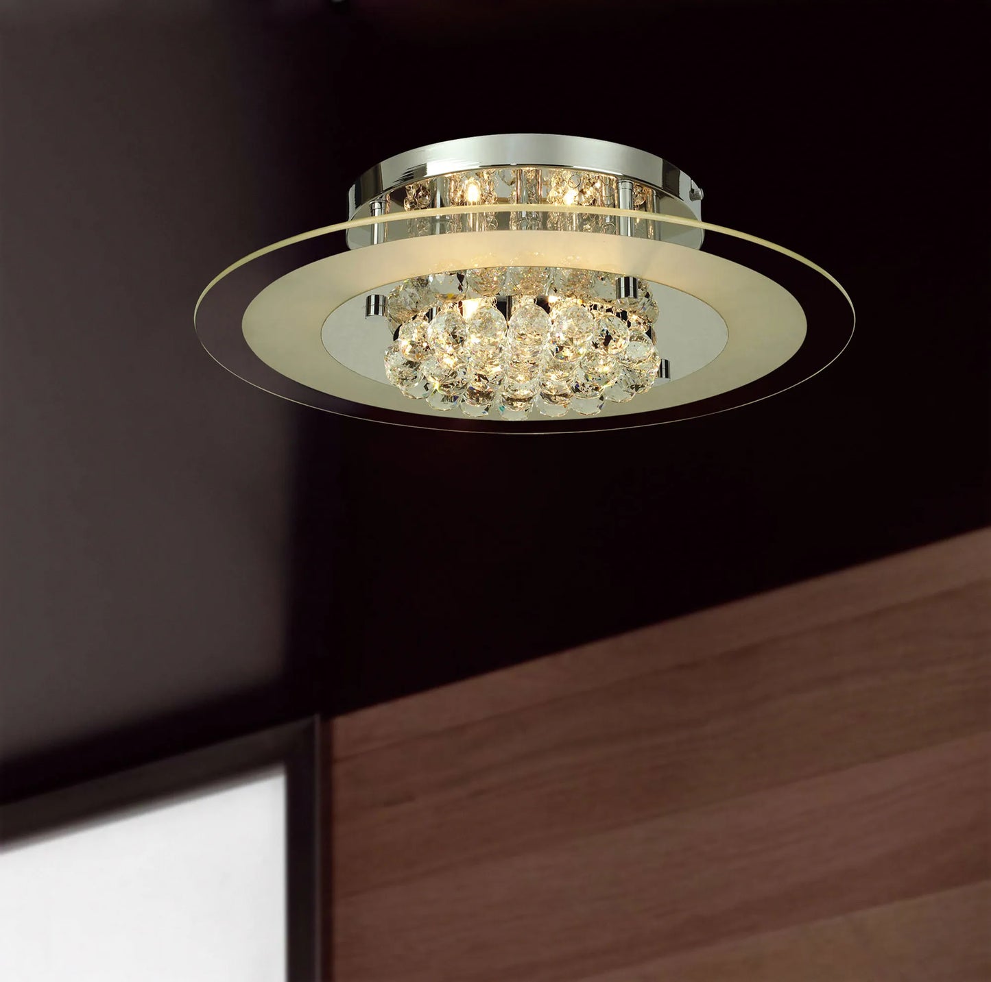 Delmar Flush Ceiling Fitting, Round,  4 Light G9, Polished Gold Or Chrome/Glass/Crystal (Diyas IL30021