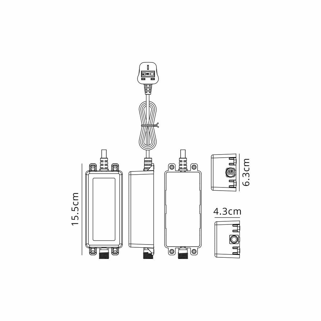 Luminosity Designs Ltd - Delores 24V DC 90W Plug - On - Lead, Inline LED Power Supply, c/w 1.5m Blockns Cable, IP65, 3yrs Warranty - Luminosity Designs Ltd