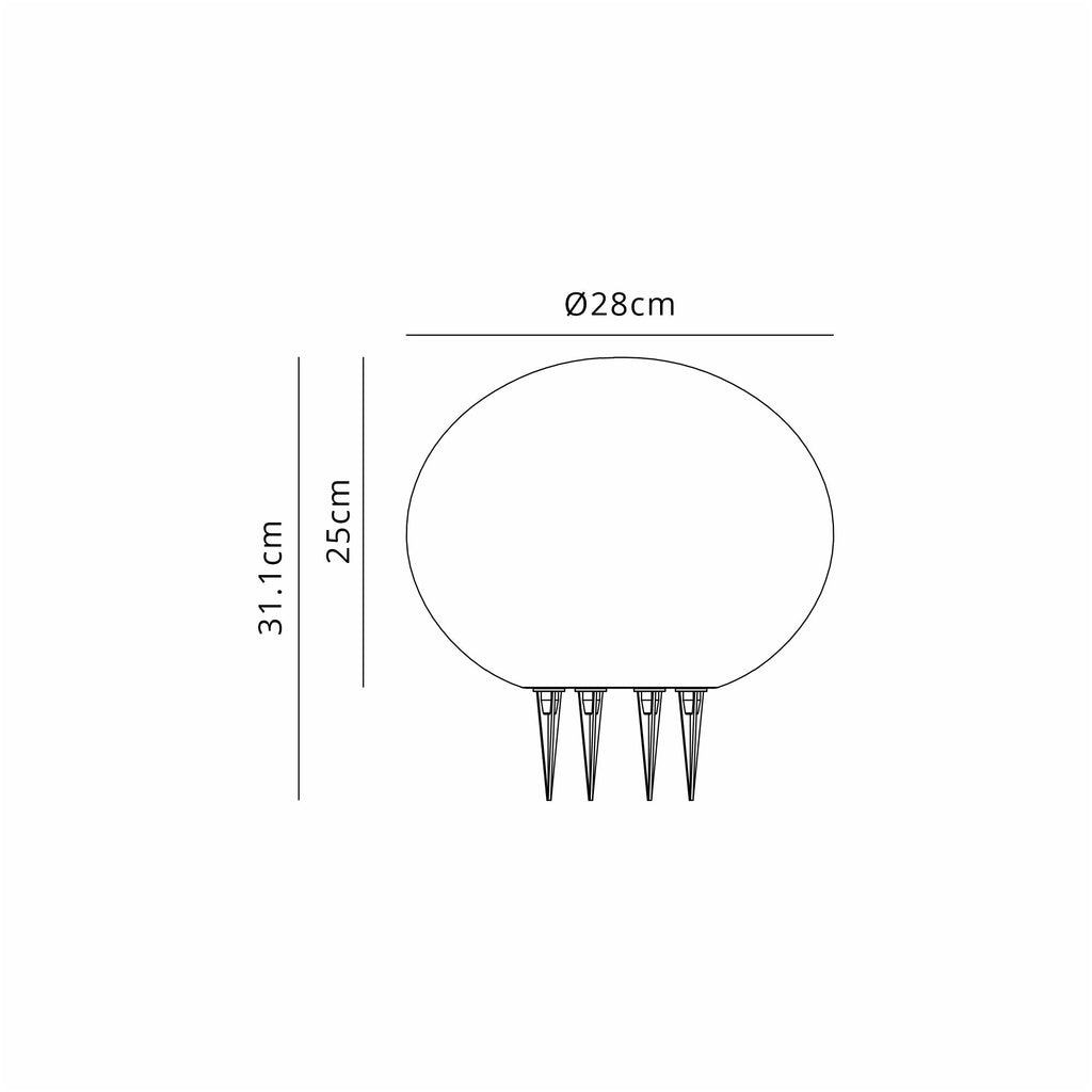 Luminosity Designs Ltd - Delores 30cm Ball Light With Ground Spike, 24V DC, 5W LED, 3000K, 520lm - Luminosity Designs Ltd