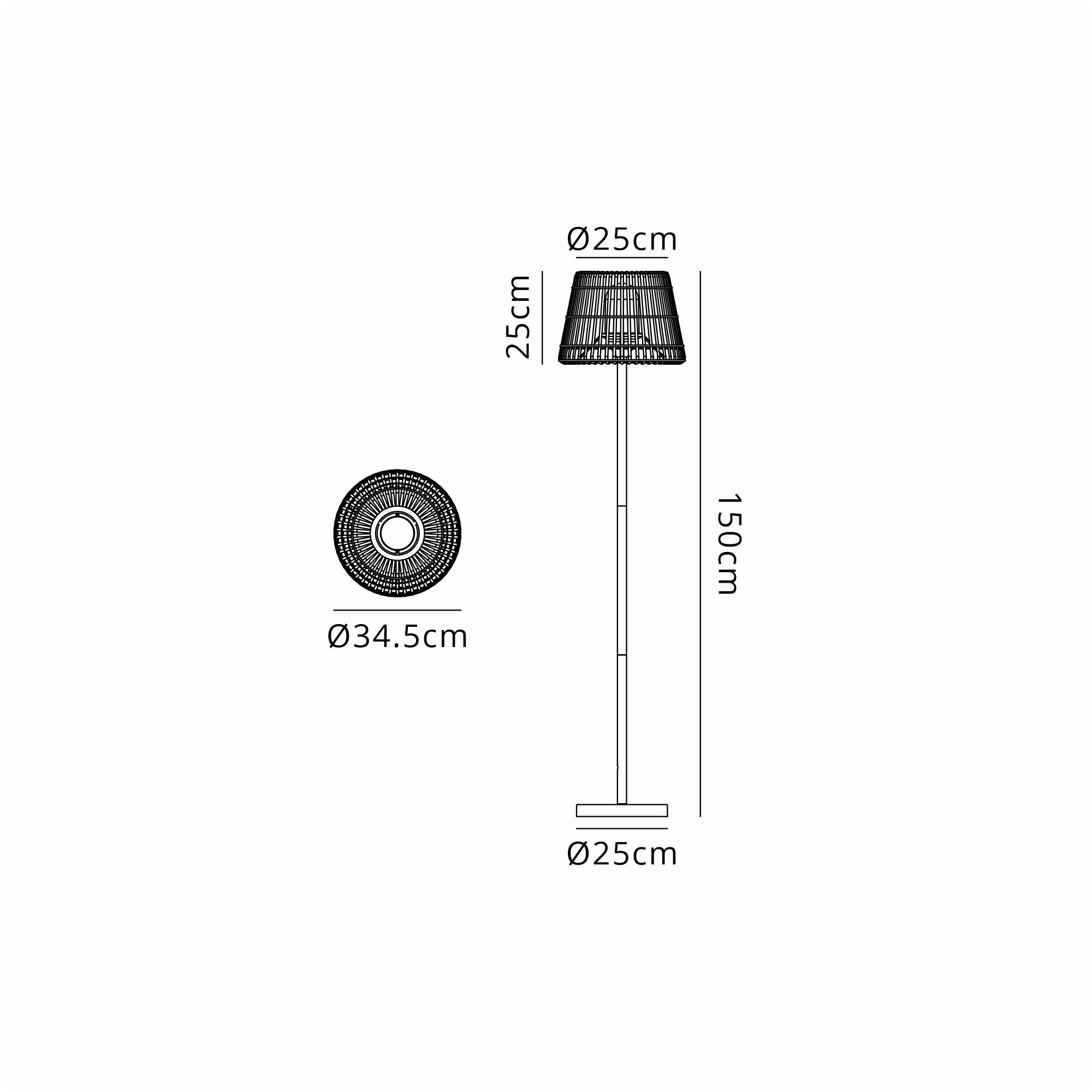 Luminosity Designs Ltd - Delores Outdoor Rattan Plastic Shade Floor Lamp, 24V DC, 1 x E27 - Luminosity Designs Ltd