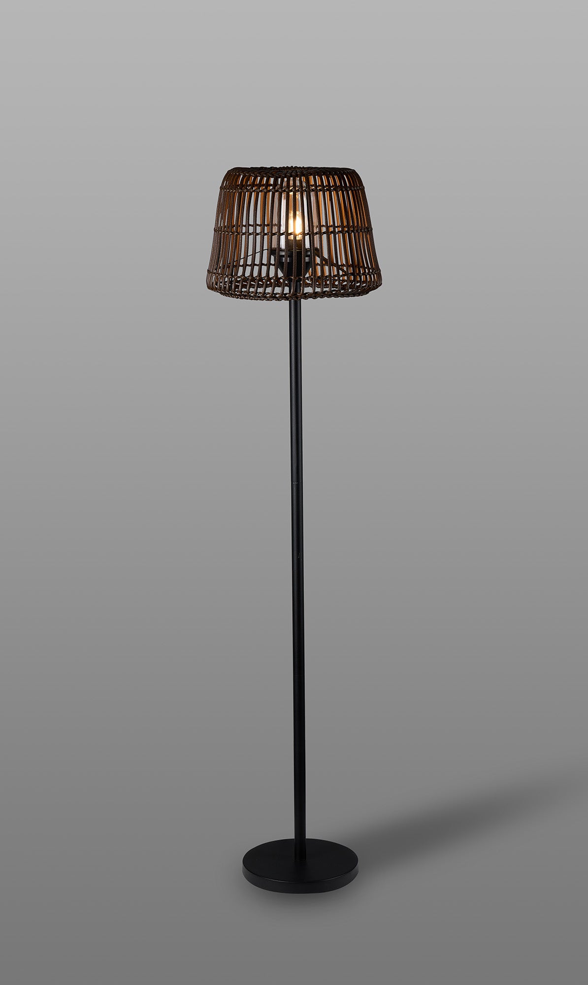 Delores Outdoor Rattan Plastic Shade Floor Lamp, 24V DC, 1 x E27