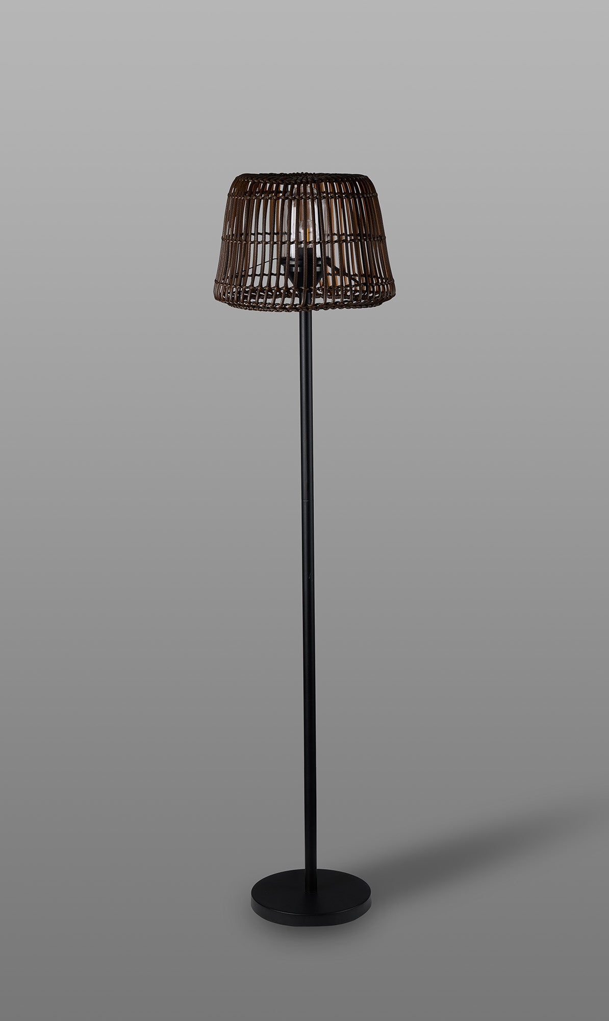 Delores Outdoor Rattan Plastic Shade Floor Lamp, 24V DC, 1 x E27