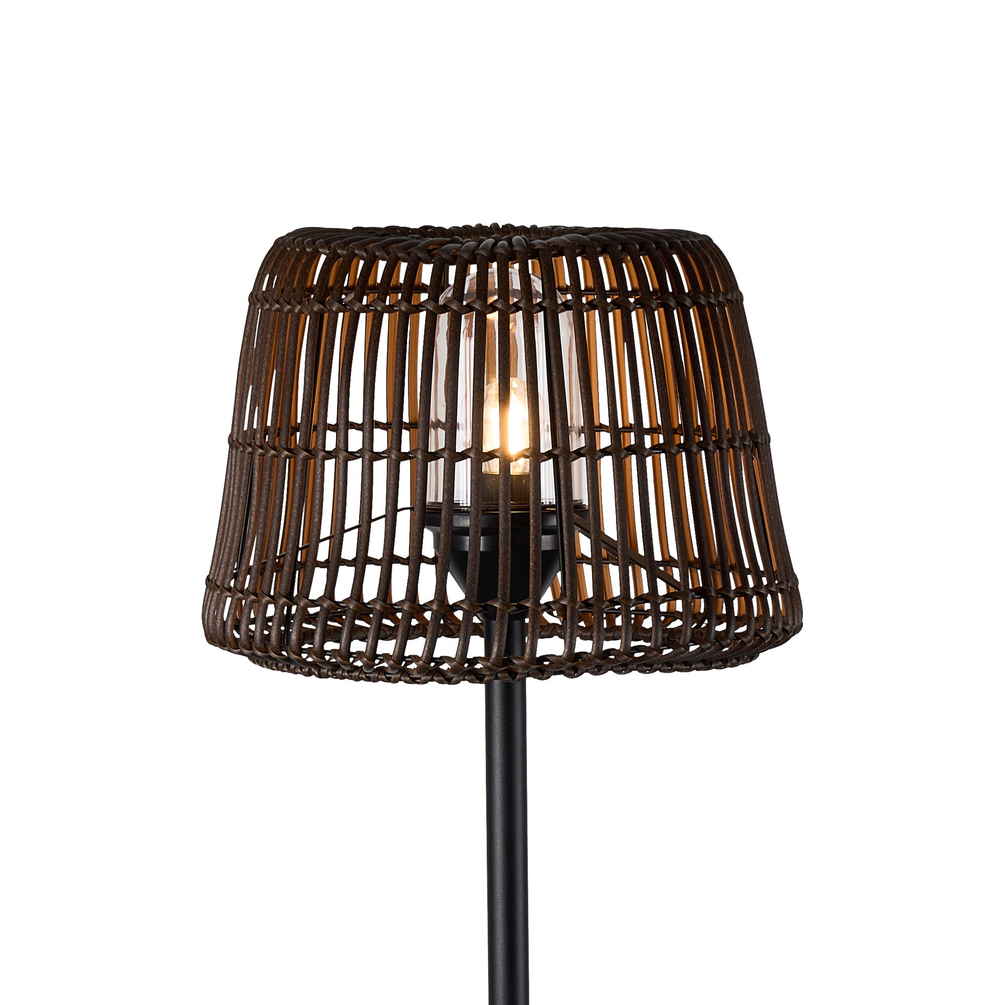 Delores Outdoor Rattan Plastic Shade Floor Lamp, 24V DC, 1 x E27