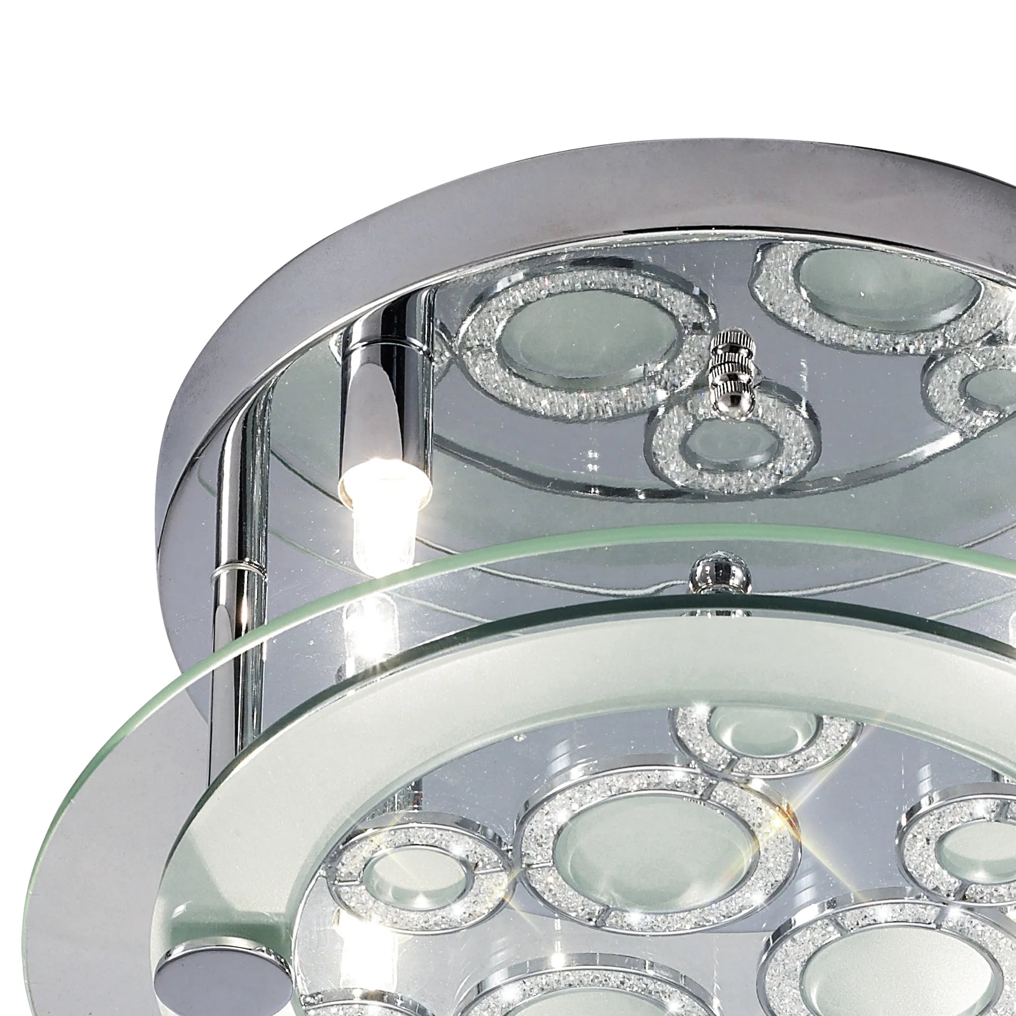 Destello Ceiling Flush Light, Round With Circle Pattern, 4 Light G9, Polished Chrome/Crystal (Diyas IL30983)