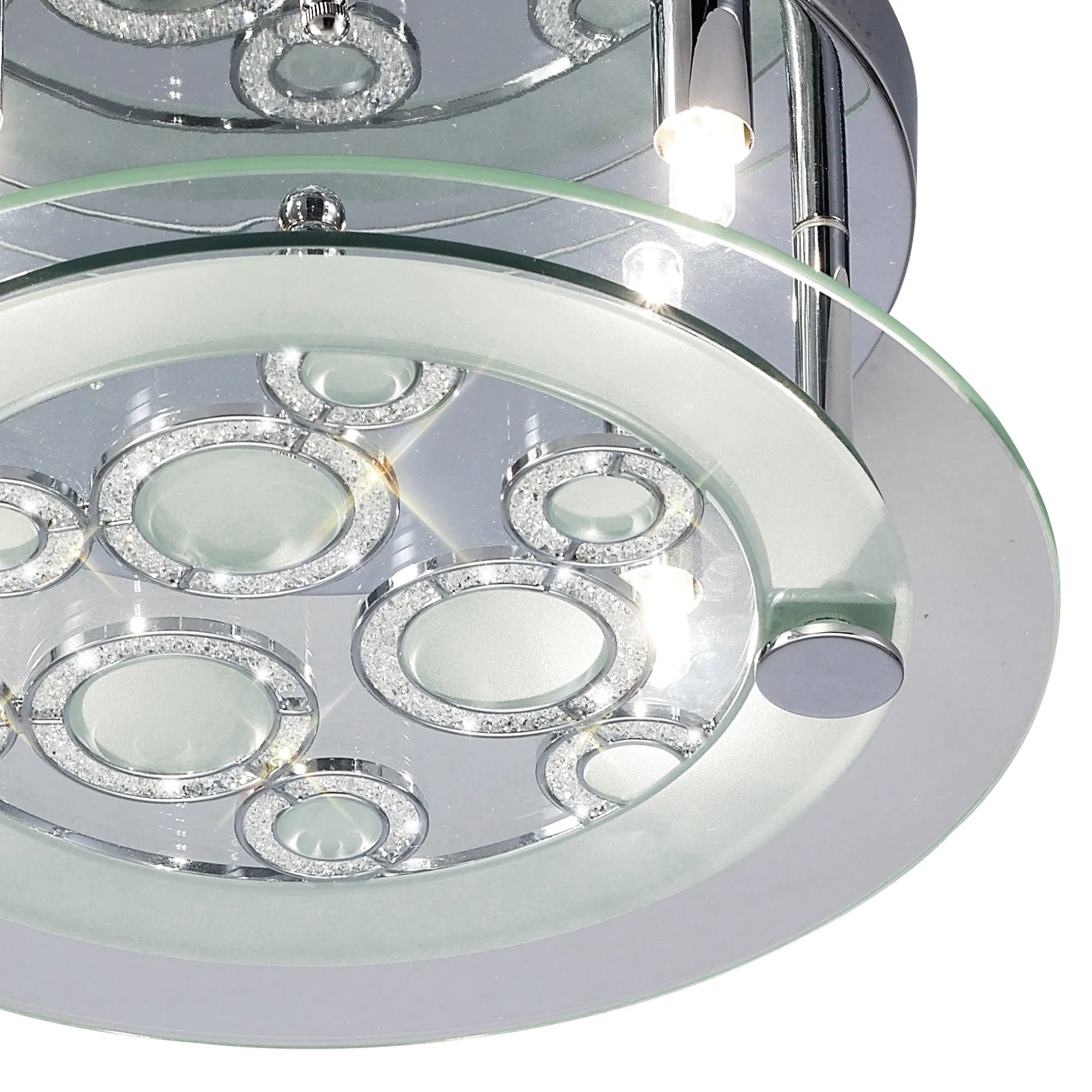 Destello Ceiling Flush Light, Round With Circle Pattern, 4 Light G9, Polished Chrome/Crystal (Diyas IL30983)