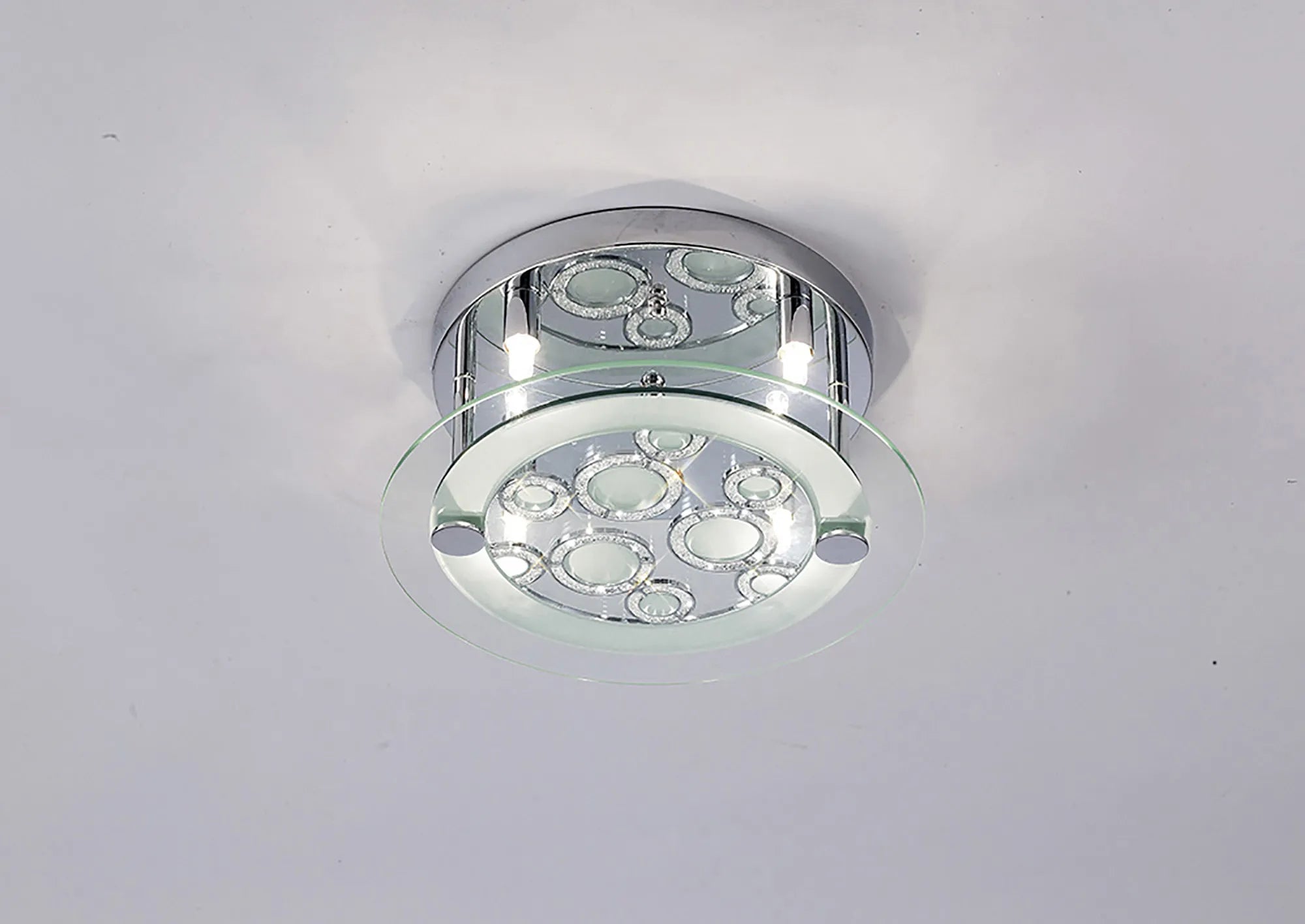 Destello Ceiling Flush Light, Round With Circle Pattern, 4 Light G9, Polished Chrome/Crystal (Diyas IL30983)
