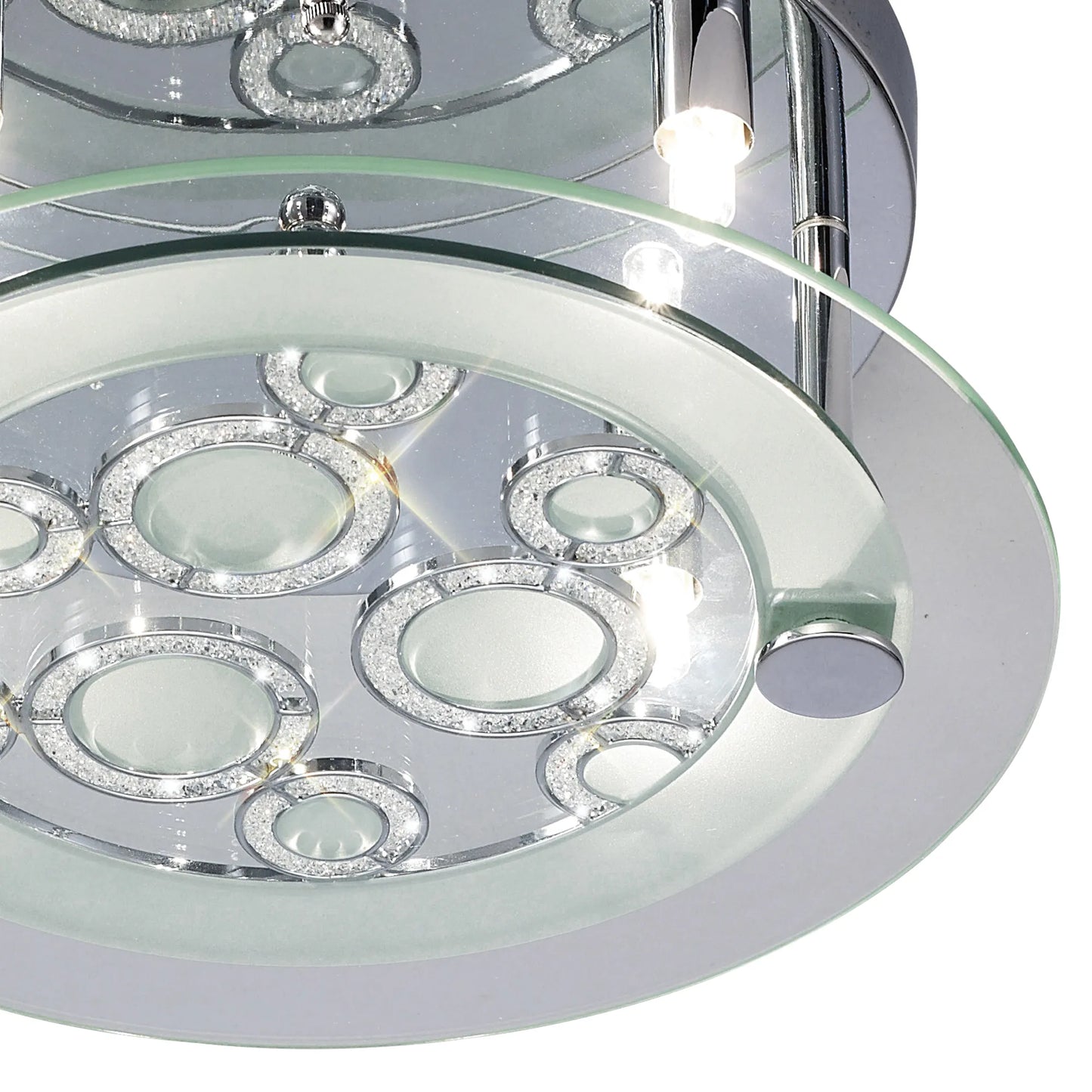 Destello Ceiling Flush Light,  Round With Circle Pattern, 4 Light G9, Polished Chrome/Crystal (Diyas IL30983)