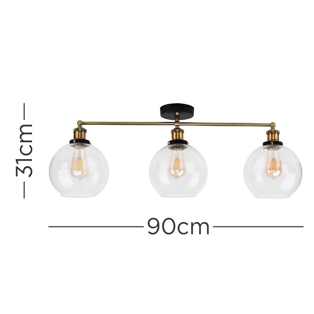 lse - Devon Steampunk Industrial 3 Light Semi Flush - Luminosity Designs Ltd