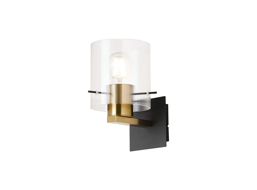 Luminosity Designs - Dragon Thin Ribbed Clear Black and Brass Single Switched Wall Lamp, 1 xE27 - Luminosity Designs Ltd