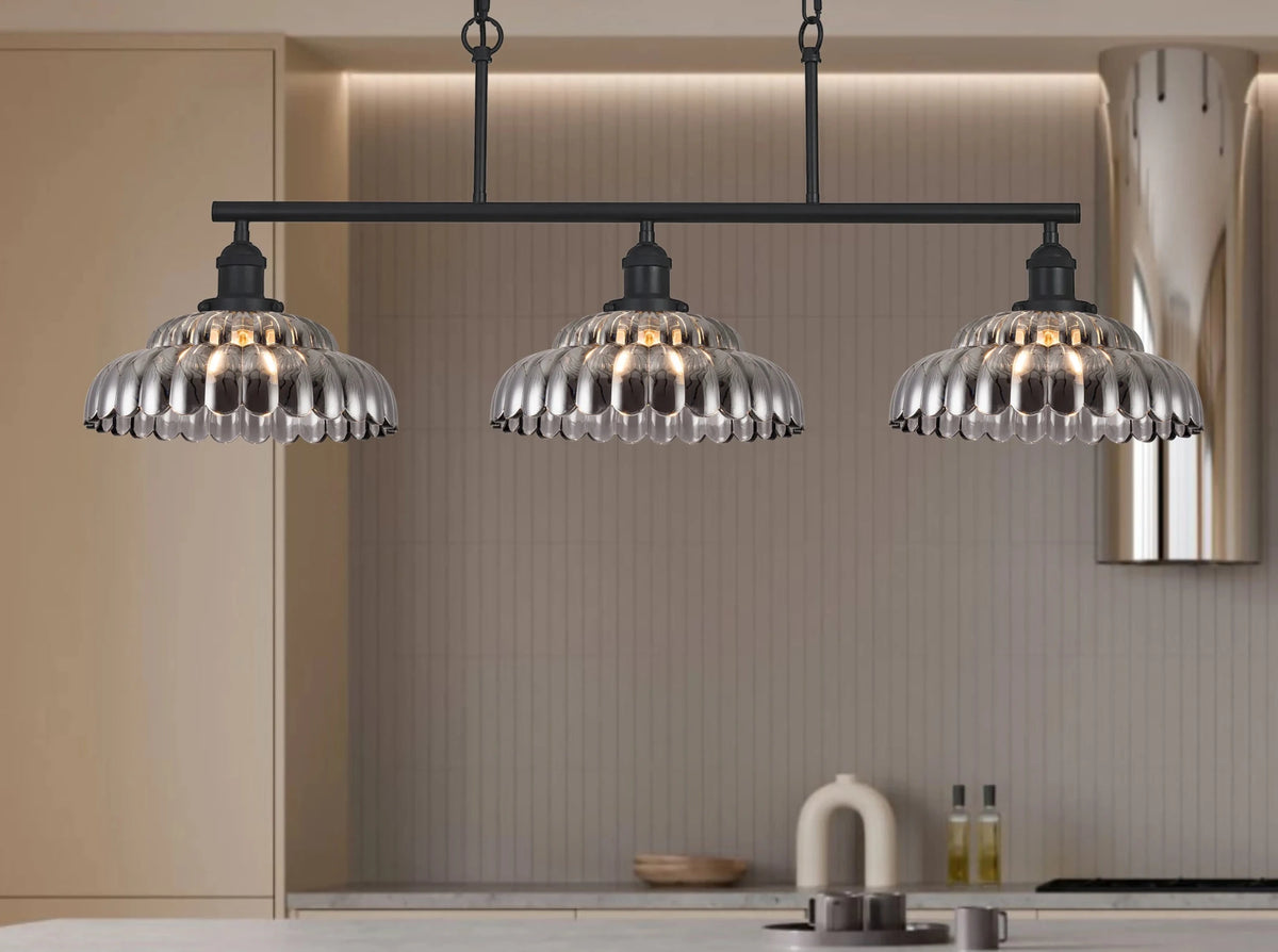 Deco - Dreifa Curved Linear Pendant (FRAME ONLY), 3 x E27 (Not inc Shades) - Luminosity Designs Ltd