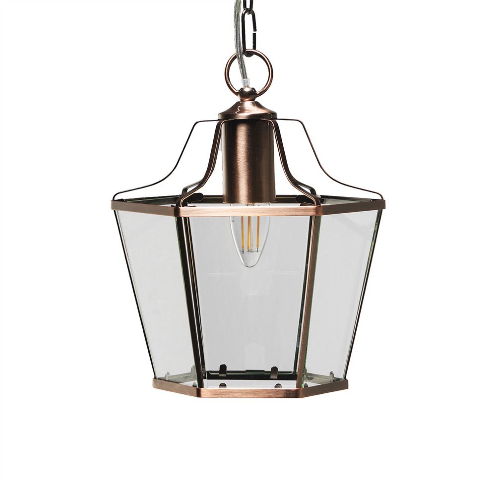 Oaks Lighting - Dulverton Traditional Lantern Pendant with Glass Sides, 1x E27 (Oaks 1044) - Luminosity Designs Ltd