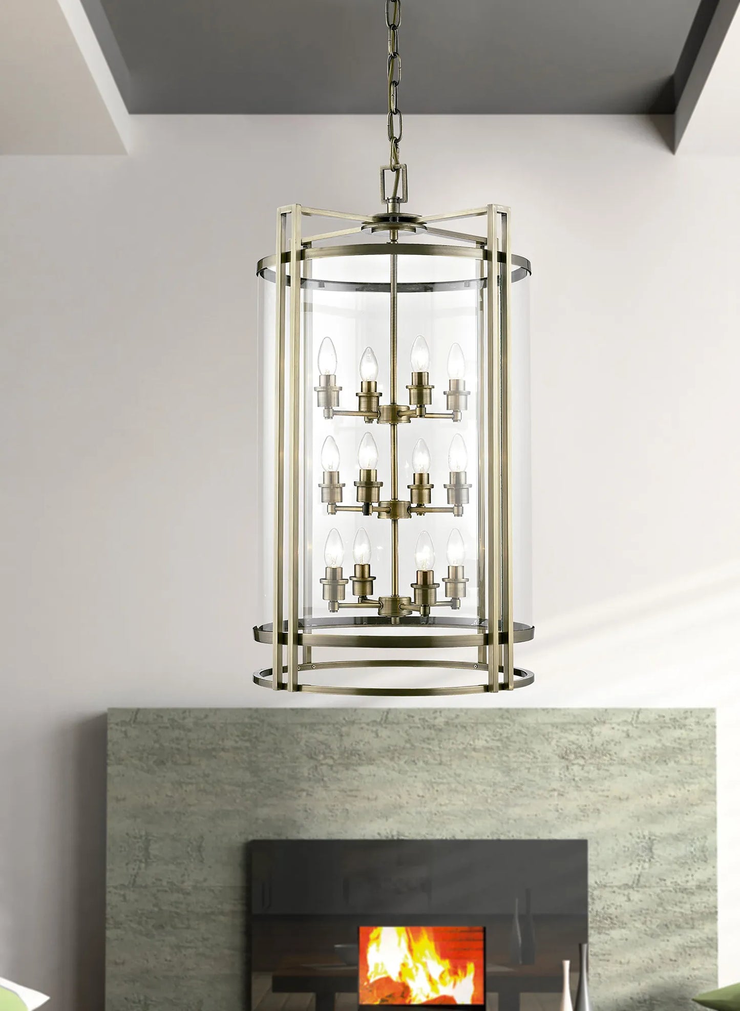 Eaton Pendant 12 Light E14 Metal and Glass Lantern (Diyas il31095/il31085)