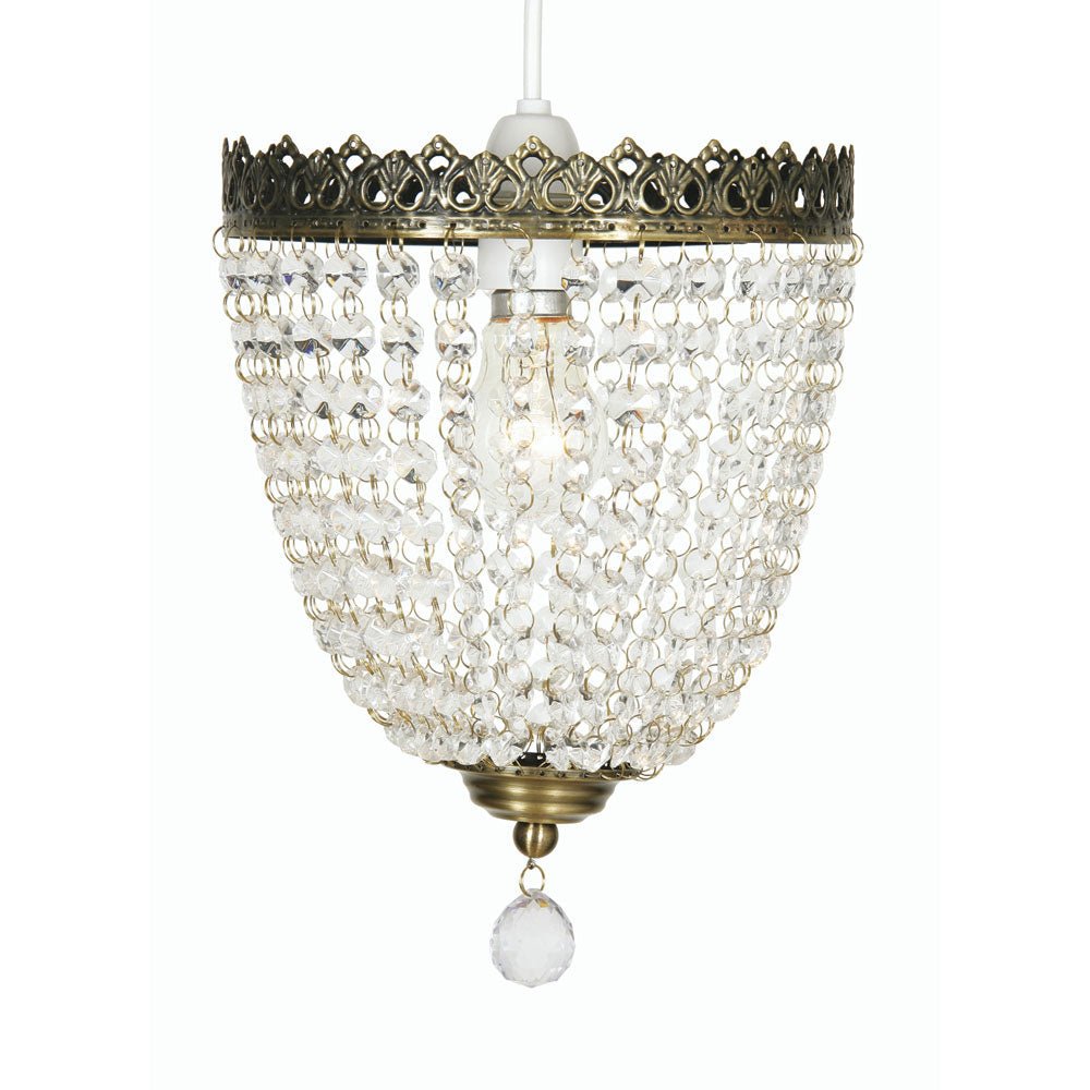 Oaks Lighting - Ekon Conical Gathered Beaded Glass Pendant Shade with Scrolled Metalwork (Oaks 178) - Luminosity Designs Ltd