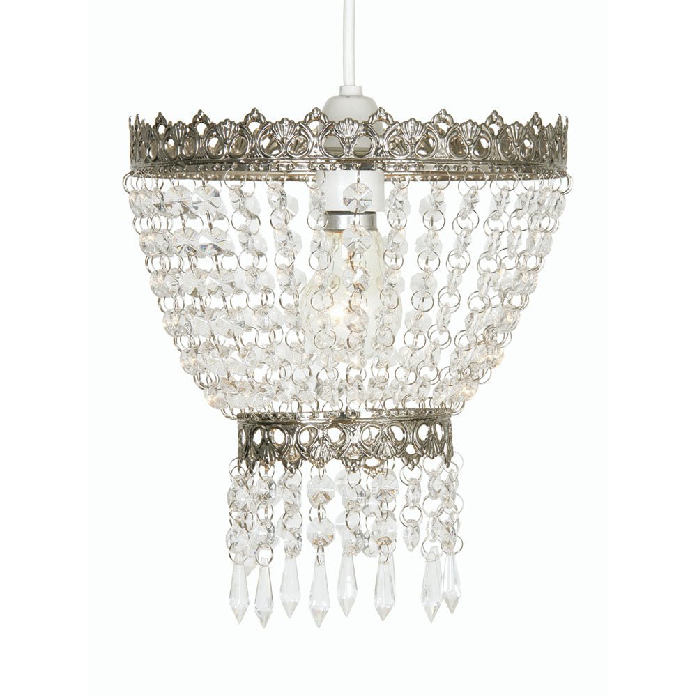 Oaks Lighting - Ekon Gathered Beaded Glass Pendant Shade with Scrolled Metalwork (Oaks 175) - Luminosity Designs Ltd