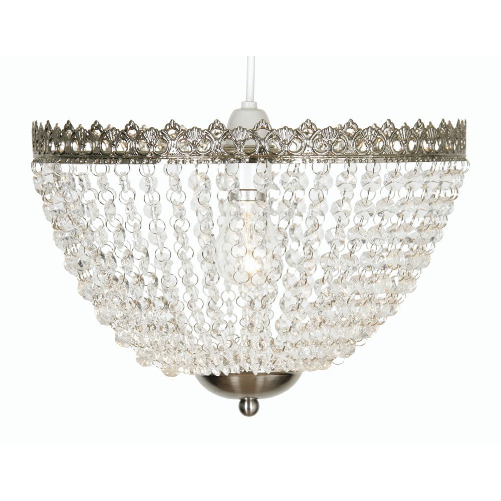 Oaks Lighting - Ekon Large Gathered Beaded Glass Pendant Shade with Scrolled Metalwork (Oaks 181) - Luminosity Designs Ltd