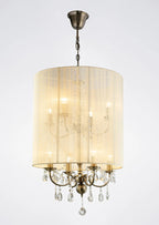 Ella Chandelier Pendant With Silk String Shade, 8 Light E14, Metal/Crystal (Diyas IL30069 / IL30068)