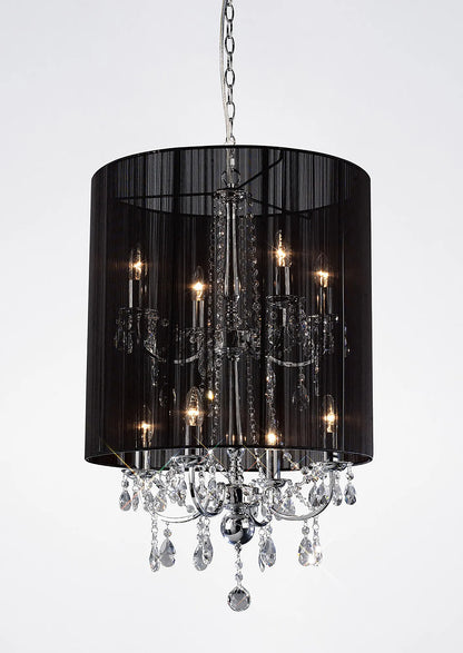 Ella Chandelier Pendant With Silk String Shade, 8 Light E14, Metal/Crystal (Diyas IL30069 / IL30068)