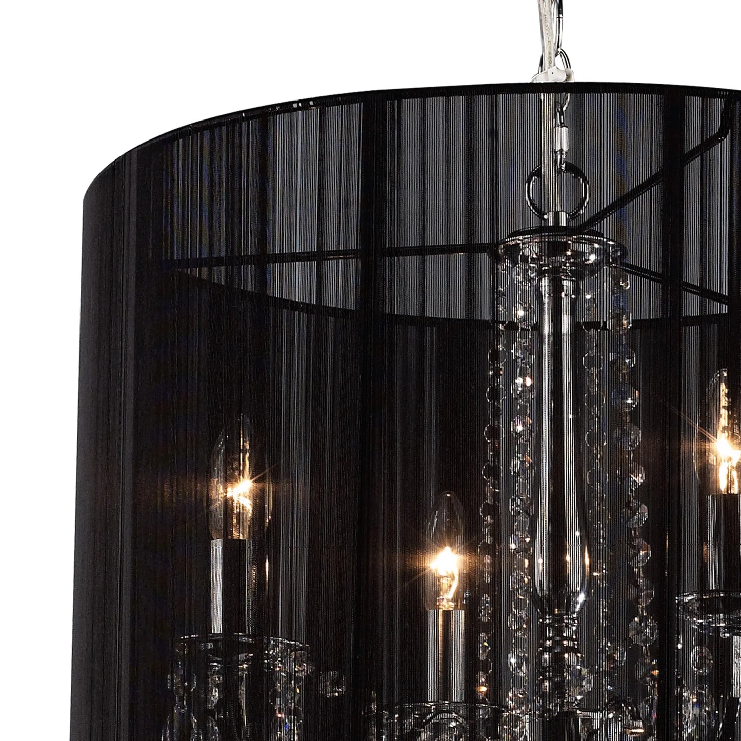 Ella Chandelier Pendant With Silk String Shade, 8 Light E14, Metal/Crystal (Diyas IL30069 / IL30068)