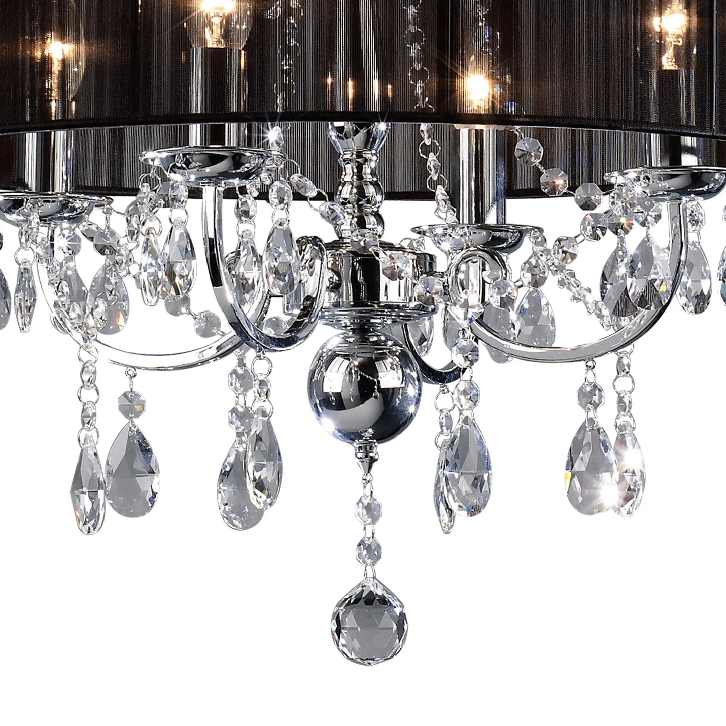 Ella Chandelier Pendant With Silk String Shade, 8 Light E14, Metal/Crystal (Diyas IL30069 / IL30068)