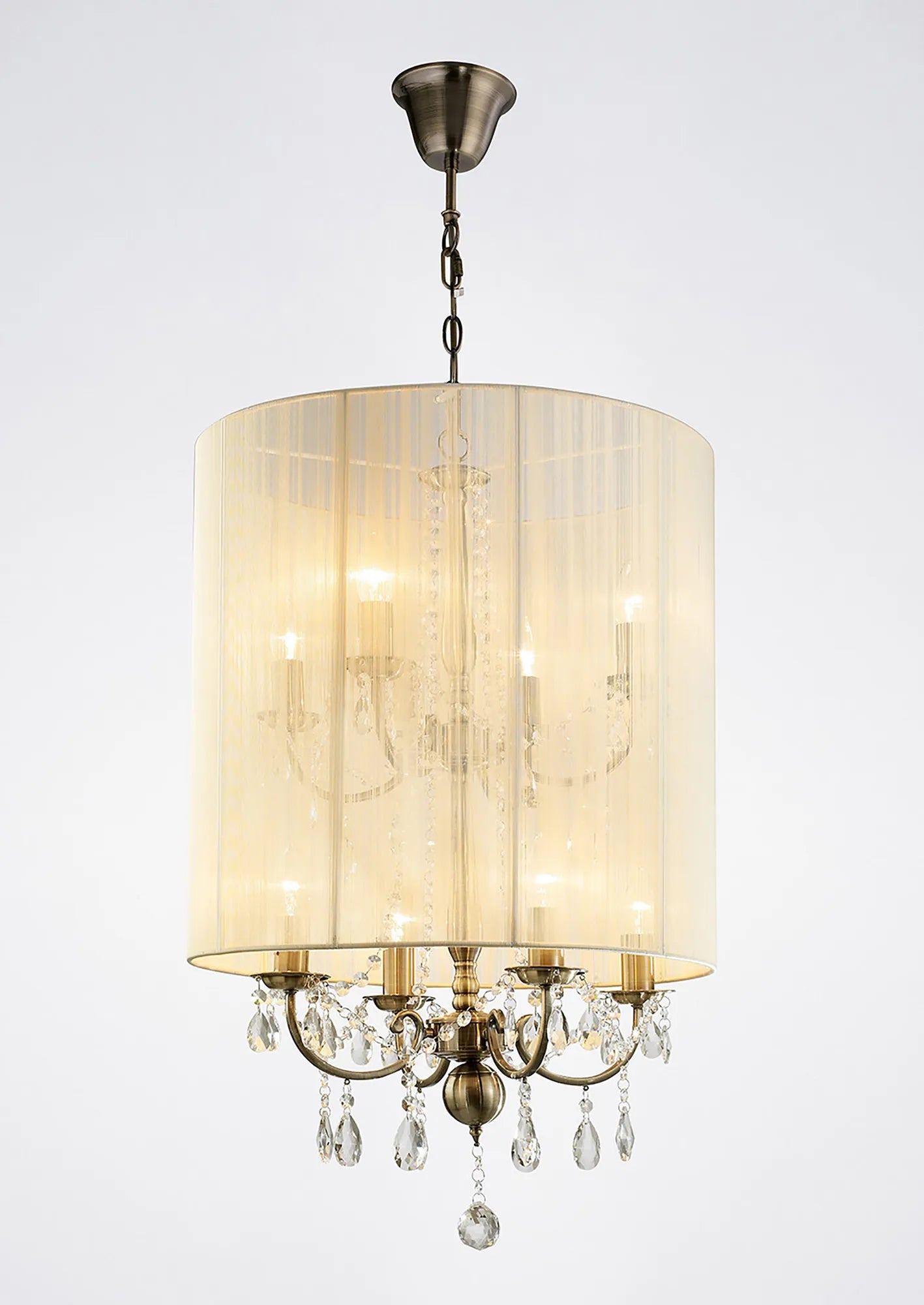 Ella Chandelier Pendant With Silk String Shade, 8 Light E14, Metal/Crystal (Diyas IL30069 / IL30068)