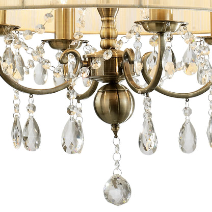 Ella Chandelier Pendant With Silk String Shade, 8 Light E14, Metal/Crystal (Diyas IL30069 / IL30068)