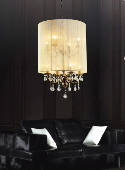 Ella Chandelier Pendant With Silk String Shade, 8 Light E14, Metal/Crystal (Diyas IL30069 / IL30068)