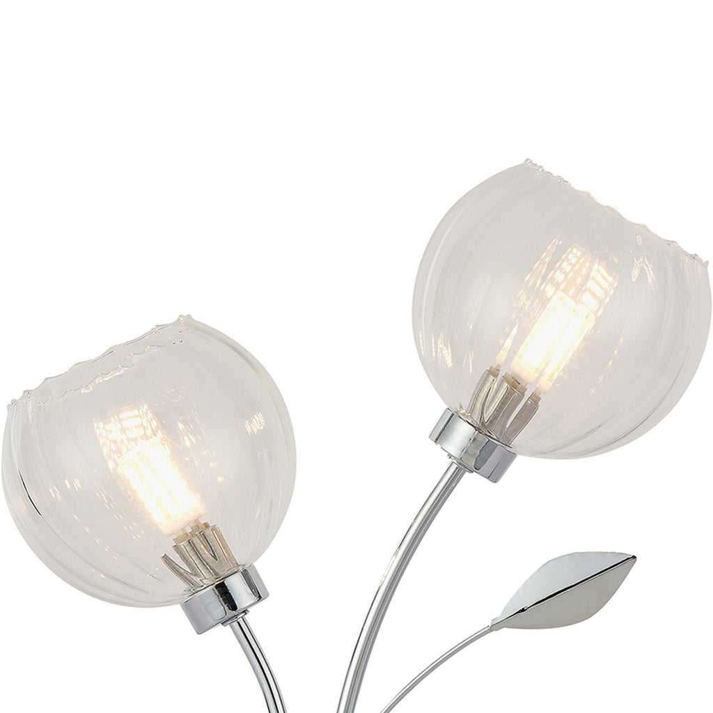 Deco - Elm 2 Light Table Lamp With Leaf Styled Stems and Ridged Style Clear Glass Shades - Luminosity Designs Ltd