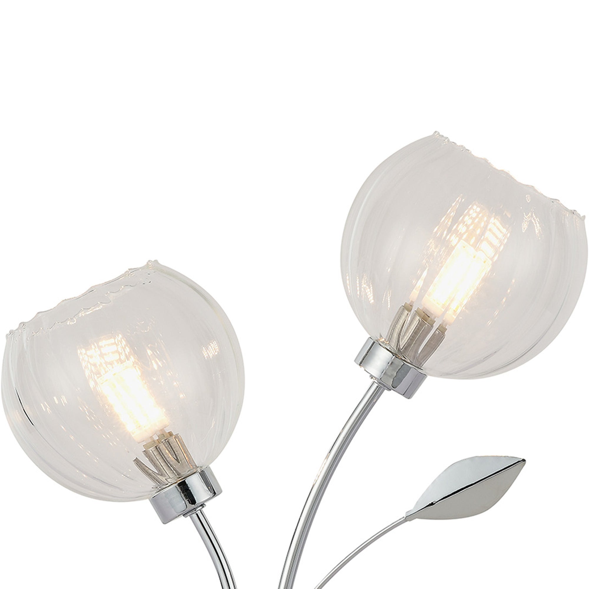 Deco - Elm 2 Light Table Lamp With Leaf Styled Stems and Ridged Style Clear Glass Shades - Luminosity Designs Ltd