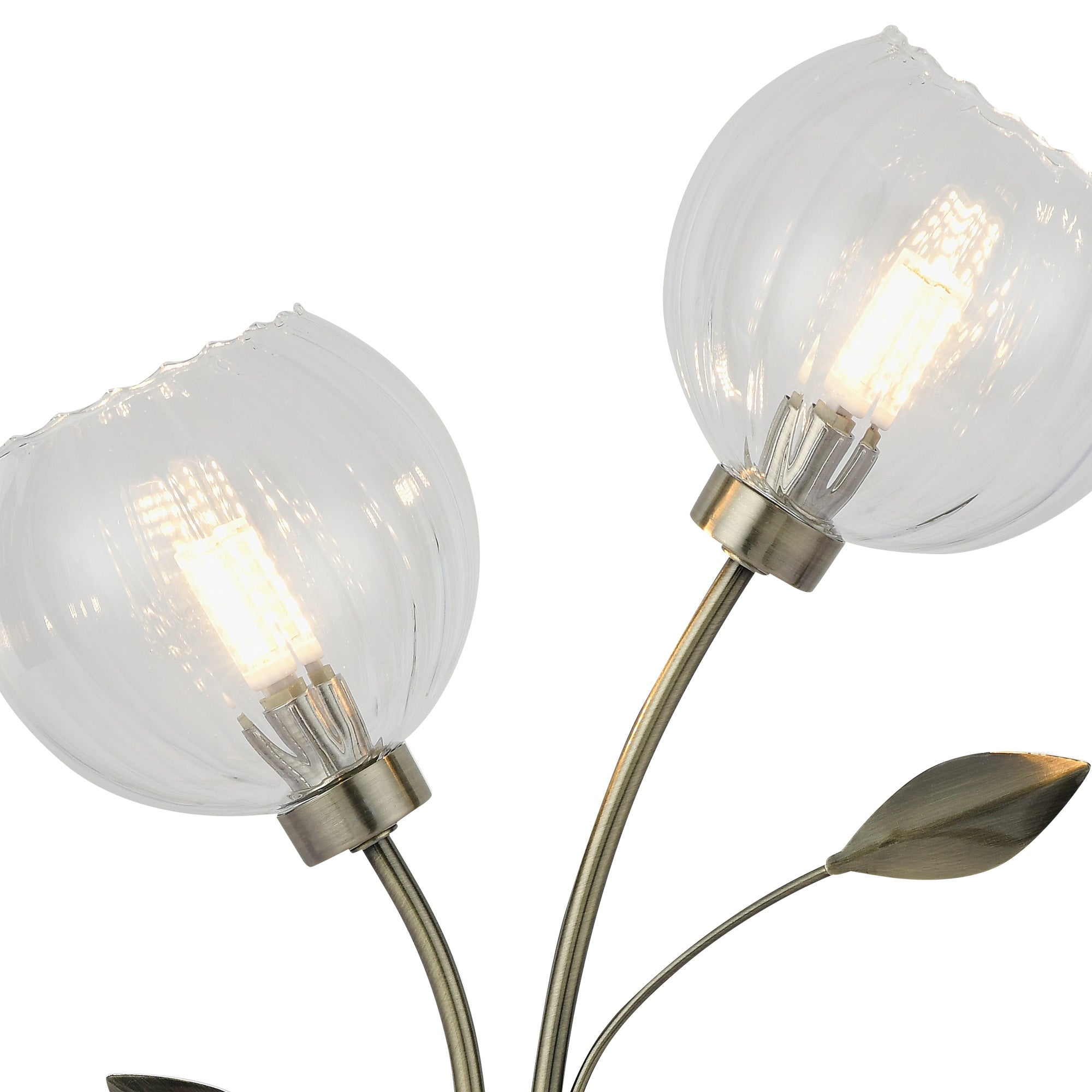 Deco - Elm 2 Light Table Lamp With Leaf Styled Stems and Ridged Style Clear Glass Shades - Luminosity Designs Ltd