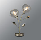 Deco - Elm 2 Light Table Lamp With Leaf Styled Stems and Ridged Style Clear Glass Shades - Luminosity Designs Ltd