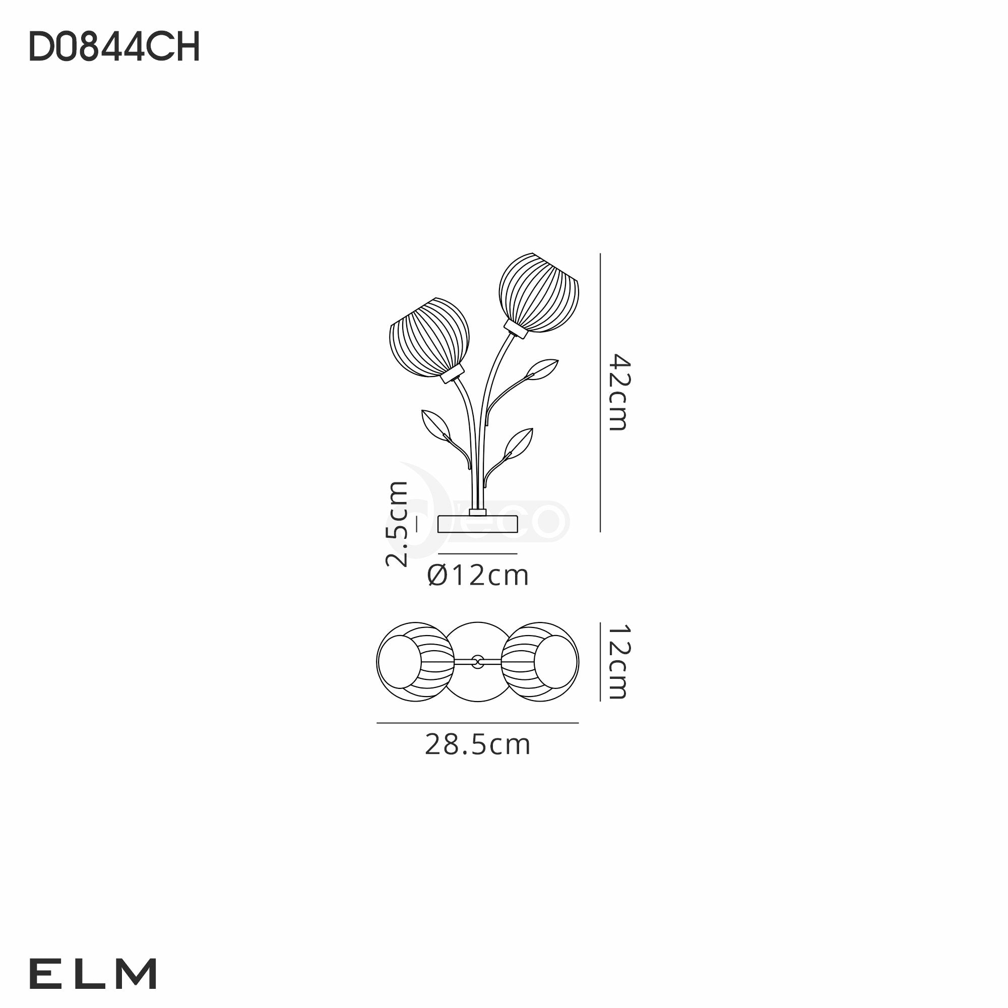 Deco - Elm 2 Light Table Lamp With Leaf Styled Stems and Ridged Style Clear Glass Shades - Luminosity Designs Ltd