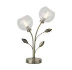 Deco - Elm 2 Light Table Lamp With Leaf Styled Stems and Ridged Style Clear Glass Shades - Luminosity Designs Ltd