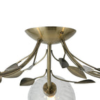 Deco - Elm 3 Light Semi Flush With Leaf Styled Stems and Ridged Style Clear Glass Shades - Luminosity Designs Ltd
