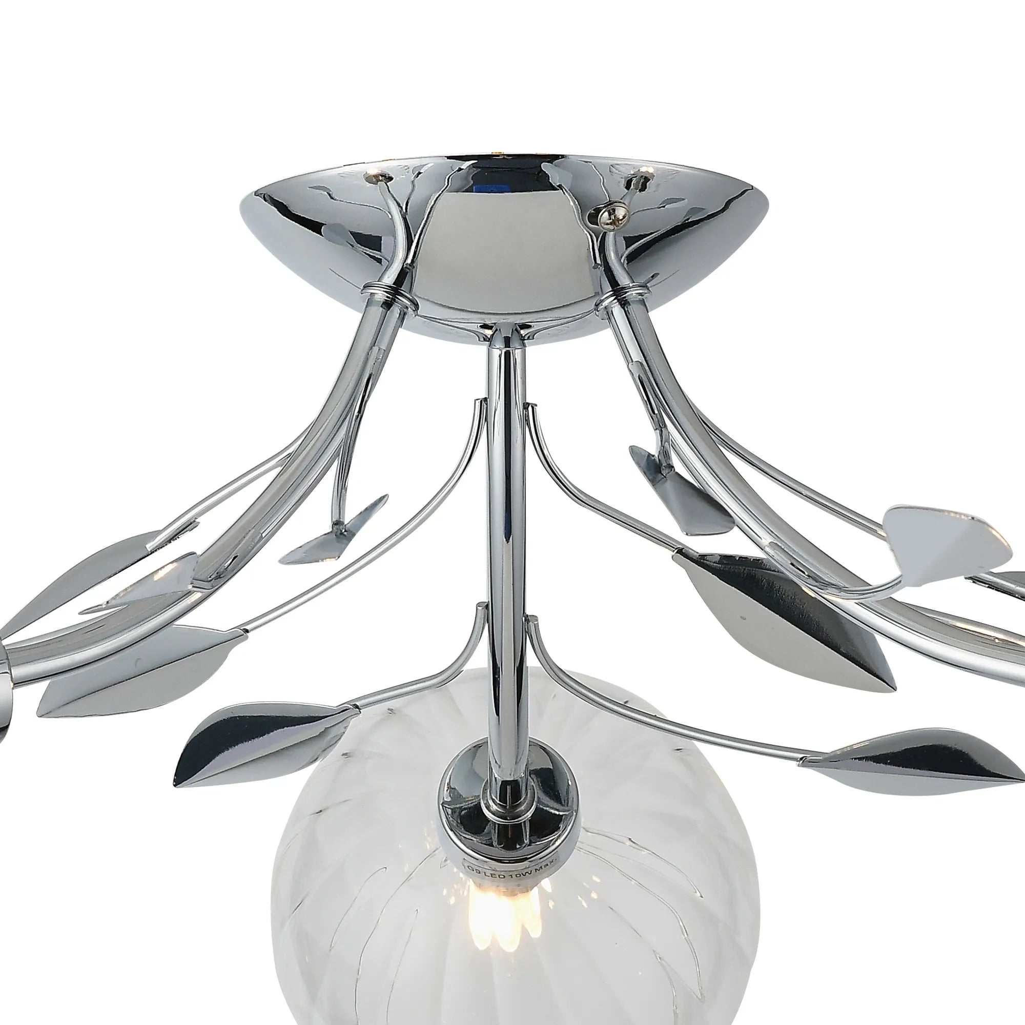 Deco - Elm 3 Light Semi Flush With Leaf Styled Stems and Ridged Style Clear Glass Shades - Luminosity Designs Ltd