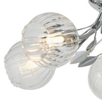 Deco - Elm 5 Light Semi Flush With Leaf Styled Stems and Ridged Style Clear Glass Shades - Luminosity Designs Ltd