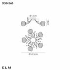 Deco - Elm 5 Light Semi Flush With Leaf Styled Stems and Ridged Style Clear Glass Shades - Luminosity Designs Ltd