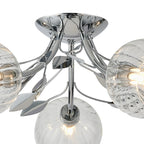 Deco - Elm 5 Light Semi Flush With Leaf Styled Stems and Ridged Style Clear Glass Shades - Luminosity Designs Ltd