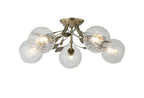 Deco - Elm 5 Light Semi Flush With Leaf Styled Stems and Ridged Style Clear Glass Shades - Luminosity Designs Ltd