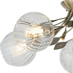 Deco - Elm 5 Light Semi Flush With Leaf Styled Stems and Ridged Style Clear Glass Shades - Luminosity Designs Ltd